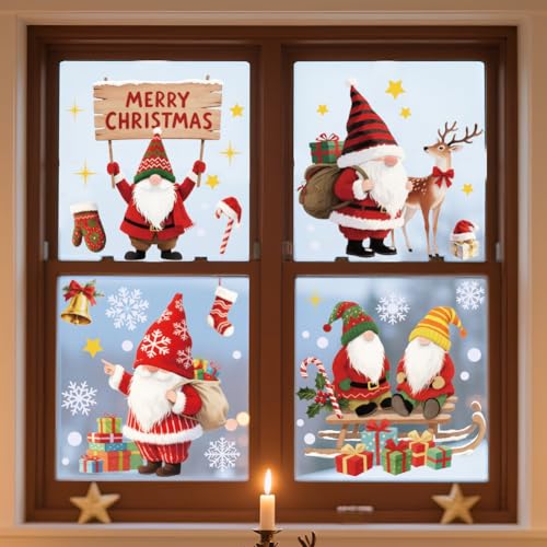 ANATTASOUL Fensterbilder Doppelseitig Weihnachtsgnom und Rentier Fensterdeko Wiederverwendbar Fenstersticker Blickdichter Fenster Aufkleber Deko Herbst Winter für Kinderzimmer Badezimmer von ANATTASOUL