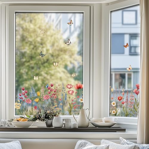 ANATTASOUL Fensterbilder Doppelseitig Wildblumen und Schmetterlinge Fensterdeko Wiederverwendbar Fenstersticker Blickdichter Fenster Aufkleber Deko Frühling Sommer für Glas Kinderzimmer Badezimmer ANATTASOUL Fensterbilder Doppelseitig Wildblumen und Schmetterlinge Fensterdeko Wiederverwendbar Fenstersticker Blickdichter Fenster Aufkleber Deko Frühling Sommer für Glas Kinderzimmer Badezimmer von ANATTASOUL