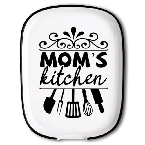 ANATTASOUL Keramik Löffel Rest 15 * 11.5cm,Küche Speisenaufzug Löffelhalter Keramik für Spatel, Zangen, Gadgets, Kaffeelöffel, Spoon Rest für Kochplatte, Küchentheke(Mamas Küche) von ANATTASOUL