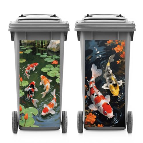 ANATTASOUL Mülleimer Aufkleber, 2 Blätter Mülltonnen Aufkleber Karpfen und Lotusblatt Selbstklebend Aufkleber für Mülltonnen Mülleimer Aufkleber für Behälter, Kühlschrank, Haus, Wanddekoration von ANATTASOUL