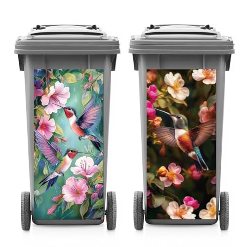 ANATTASOUL Mülleimer Aufkleber, 2 Blätter Mülltonnen Aufkleber Kolibri Selbstklebend Aufkleber für Mülltonnen Mülleimer Aufkleber für Behälter, Kühlschrank, Haus, Wanddekoration von ANATTASOUL