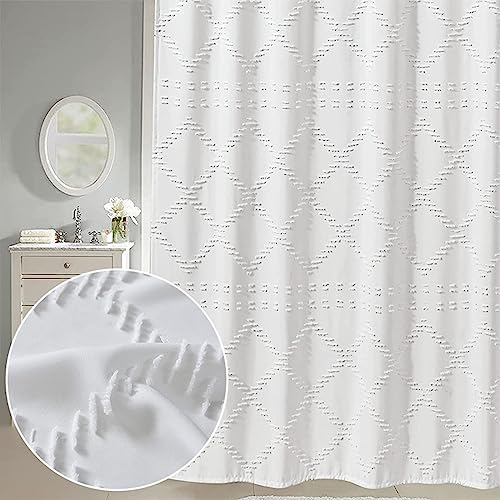 ANAZOZ Bad Vorhang 90x180 Klein, Duschvorhänge Waschbar Anti-Schimmel Duschgardine Polyester Uni Weiß mit Geometrischem Muster von ANAZOZ