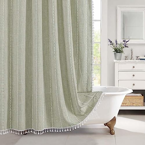 ANAZOZ Bad Vorhang 90x180 Klein, Duschvorhang Anti Schimmel Waschbar Duschgardine Polyester und Leinen Uni Grün mit Quaste von ANAZOZ