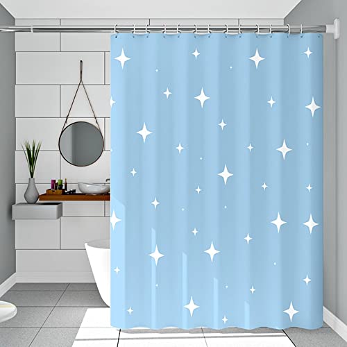 ANAZOZ Dusch Gardine 150x180cm, Duschvorhang Polyester Anti-Schimmel Waschbar Blau mit Weißen Sternen von ANAZOZ