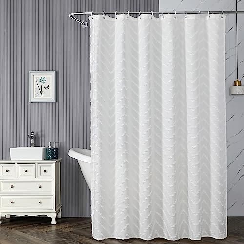 ANAZOZ Duschvorhänge 180x200, Duschvorhang Waschbar Anti-Schimmel Badevorhang Polyester Uni Weiß mit Geometrischem Muster von ANAZOZ