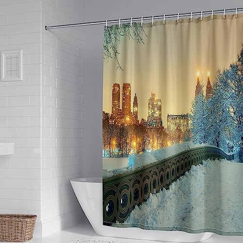 ANAZOZ Duschvorhang 180x180, Badewannenvorhang Anti-Schimmel Badevorhang Polyester Wintermotiv Schneemuster von ANAZOZ