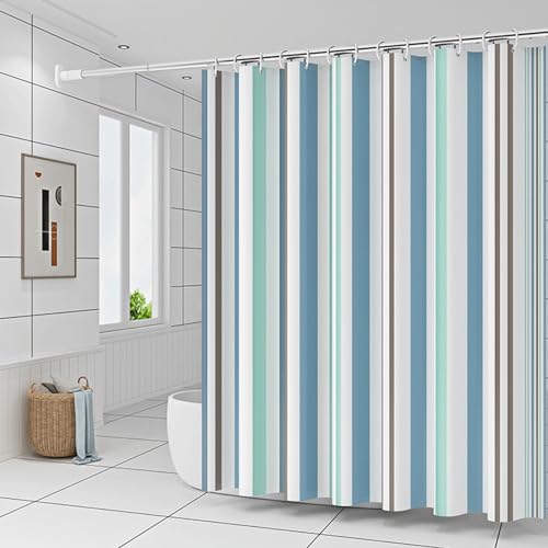 ANAZOZ Duschvorhang 240x200, Duschvorhang Blau Gestreift Duschvorhang Peva Lang Antischimmel mit Ösen und Ringe ANAZOZ Duschvorhang 240x200, Duschvorhang Blau Gestreift Duschvorhang Peva Lang Antischimmel mit Ösen und Ringe von ANAZOZ