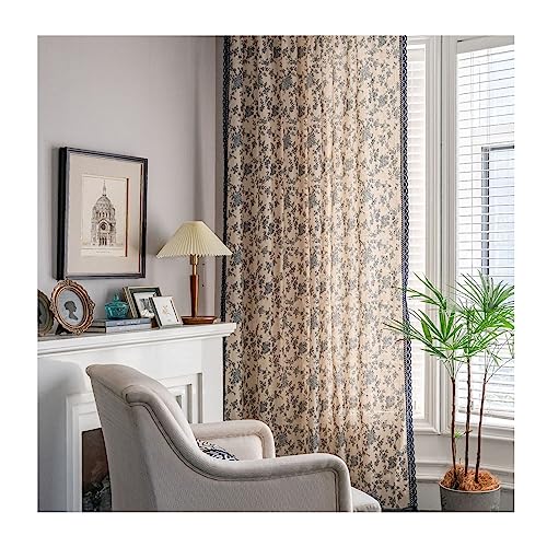 ANAZOZ Gardinen 2er Set Transparent, Voile Wohnzimmer Vorhänge Modern Baumwolle Leinen 150x240cm Vintage Blaues Blumenmuster von ANAZOZ
