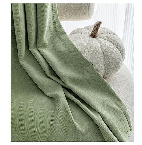 ANAZOZ Gardinen Blickdicht Kräuselband 2er Set, Fenster Vorhang Verdunkelung Chenille 132x244cm Uni Grünes Fischgrätenmuster von ANAZOZ