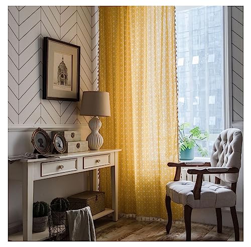ANAZOZ Gardinen Halbtransparent mit Kräuselband 2er Set, Voile Vorhang für Fenstertür Baumwolle 150x240cm Gelbes Geometrisches Muster ANAZOZ Gardinen Halbtransparent mit Kräuselband 2er Set, Voile Vorhang für Fenstertür Baumwolle 150x240cm Gelbes Geometrisches Muster von ANAZOZ