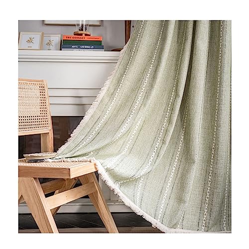 ANAZOZ Gardinen Transparent mit Ösen 2er Set, Voile Vorhang Wohnzimmer Modern Baumwolle 132x214cm Weiße Linien mit Quaste Bestickt von ANAZOZ