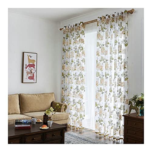 ANAZOZ Gardinen Vorhänge mit Ösen 2er Set, Voile Vorhänge Wohnzimmer Polyester 132x244cm Vintage Blumenstickerei von ANAZOZ