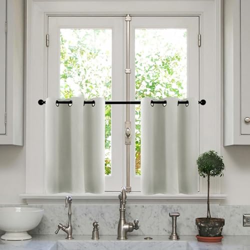 ANAZOZ Scheibengardinen 137 Hoch, Vorhang 2er Set Blickdicht Einfarbig Weiß, Küchen Fenster Vorhänge mit Ösen 132x137cm von ANAZOZ