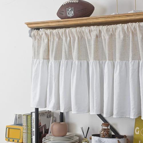 ANAZOZ Scheibengardinen 60 cm Hoch, Verdunklungs Vorhang Fenster Zweifarbig mit Rüsche, Küchenvorhang Modern mit Haken 150x60cm von ANAZOZ