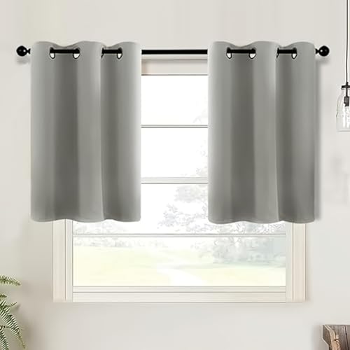 ANAZOZ Scheibengardinen 86.5 cm Breit, Vorhang 2er Set Blickdicht Einfarbig Grau, Küchenvorhänge Modern mit Ösen 86.5x61cm von ANAZOZ