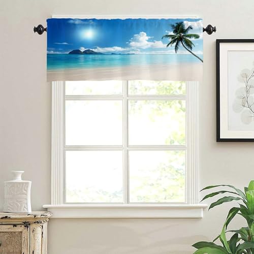 ANAZOZ Scheibengardinen Landhausstil Kurz 45 cm, Gardinen Vorhang Blickdicht mit Strand Und Meeresmuster, Küchengardinen Fenster Stangendurchzug 137x45cm von ANAZOZ