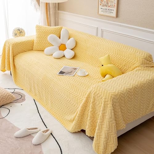 ANAZOZ Sofa Überwurfdecke 1 Sitzer, Sofabezug Plüsch Einfarbiges Gelb mit Streifenmuster Sofa Überwurfdecke 180x180 von ANAZOZ