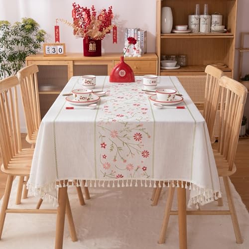 ANAZOZ Tischdecke 100x140cm Rechteckig, Tischwäsche Polyester Abwaschbar Tischdecke Hochzeit Deko Blumensticken mit Fransen ANAZOZ Tischdecke 100x140cm Rechteckig, Tischwäsche Polyester Abwaschbar Tischdecke Hochzeit Deko Blumensticken mit Fransen von ANAZOZ