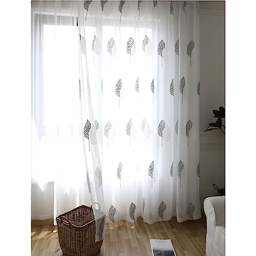 ANAZOZ Voile Gardinen mit Ösen 2er Set, Vorhang Wohnzimmer Modern Leinen 140x215cm Blätter-Stickerei ANAZOZ Voile Gardinen mit Ösen 2er Set, Vorhang Wohnzimmer Modern Leinen 140x215cm Blätter-Stickerei von ANAZOZ