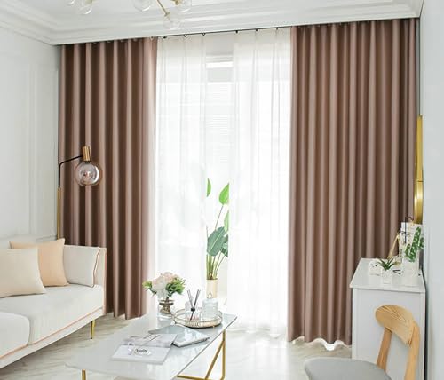 ANAZOZ Vorhänge Wohnzimmer 2er Set, Verdunkelungsvorhänge mit Ösen 137x274cm (Breite x Höhe) Vorhänge Polyester Einfarbige Braune Satinoptik von ANAZOZ