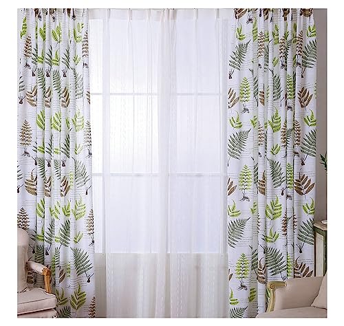 ANAZOZ Vorhang 2er Set Transparent, Voile Vorhänge Fenster Wohnzimmer Leinen 132x214cm Grünes Blattmuster von ANAZOZ