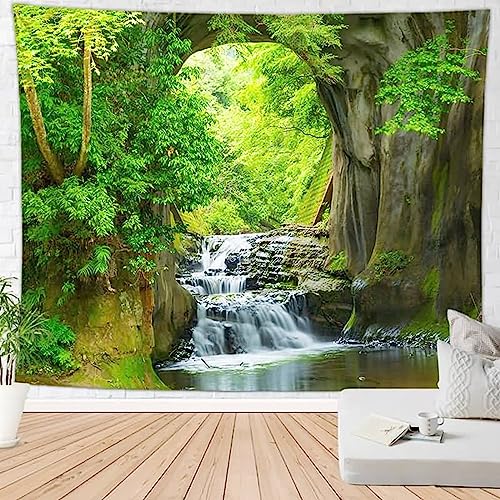 ANAZOZ Wandteppich Natur Landschaft 150x100, Tapisserie Polyester Bergloch und Wasserfall Wandbehang für Heimdekoration von ANAZOZ