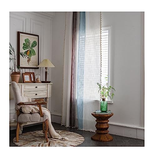 ANAZOZ Wohnzimmer Vorhang mit Ösen 2er Set, Voile Schlafzimmer Vorhänge Modern Baumwolle 132x244cm Zweifarbig Gestreift mit Quaste von ANAZOZ