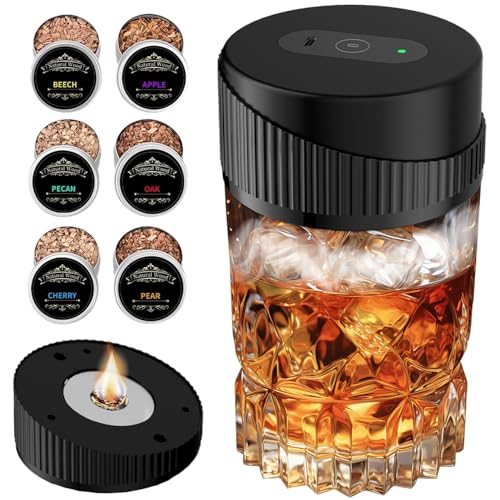 ANBEISTEE Tragbares Elektrisches Whisky-Raucher-Kit - Wiederaufladbares Multifunktions-Cocktail-Raucher-Kit mit 6 Holzschips (Kein Butan) - Eingebautes Feuergerät von ANBEISTEE