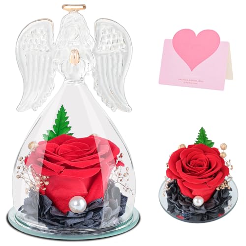 ANBET Ewige Rose im Glas Geschenke für Frauen Engel Glasrose Unendliche Rose Red Infinity Rosen Schwiegermutter Geschenke Muttertag Sisters Freundin Geburtstag Jahrestag von ANBET