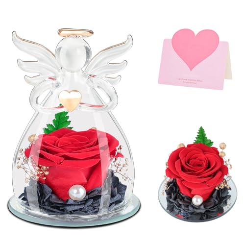 ANBET Ewige Rose im Glas Geschenke für Frauen Weihnachten Engel Glasrose Red Infinity Rosen Glasengel Mother Sisters Uroma Freundin Geburtstag Jahrestag Muttertag von ANBET