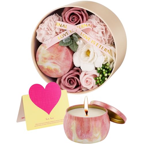 ANBET Frauen Seife Künstliche Blumen Rosen Runde Box mit Duftkerzen Aromatherapie Bad Geschenk Muttertag Weihnachten Jubiläum Valentinstag Lehrertag Geburtstag Jahrestag Geschenk für Sie von ANBET