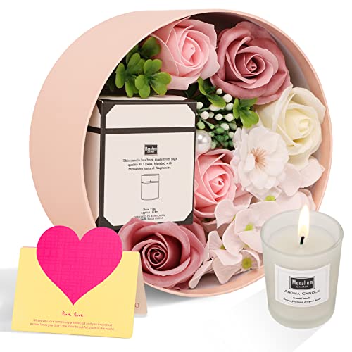 ANBET Frauen Seife Künstliche Blumen Rosen Runde Box mit Duftkerzen Aromatherapie Bad Geschenk Muttertag Weihnachten Jubiläum Valentinstag Lehrertag Geburtstag Jahrestag Geschenk für Sie von ANBET