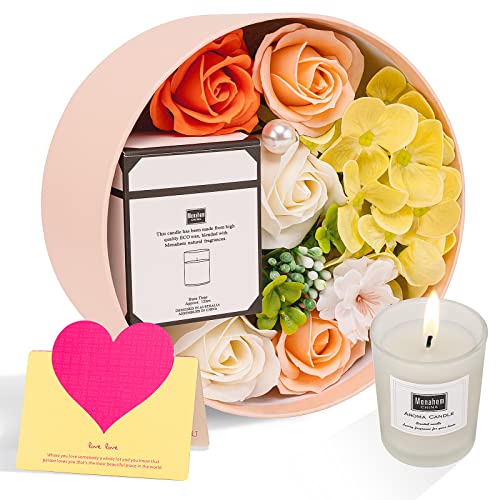 ANBET Frauen Seife Künstliche Blumen Rosen Runde Box mit Duftkerzen Aromatherapie Bad Geschenk Muttertag Weihnachten Jubiläum Valentinstag Lehrertag Geburtstag Jahrestag Geschenk für Sie von ANBET