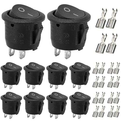 10 Stück Wippschalter Kippschalter 12v KFZ Schalter 12v On/Off mit 20 Kontaktstecker, Mini Kippschalter 2 polig, Mini Switch für Einbau Wohnmobil Boot HaushaltsgeräTe Lampenschalter Schwarz von ANBOO