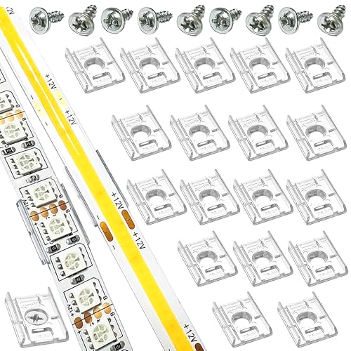 ANBOO 110 Stück LED Streifen Montagehalterung Clips, 10mm LED Strip Befestigung LED Streifen Halterung für IP65 Wasserdicht oder nicht Wasserdicht 5050 LED Strips, mit Schrauben von ANBOO