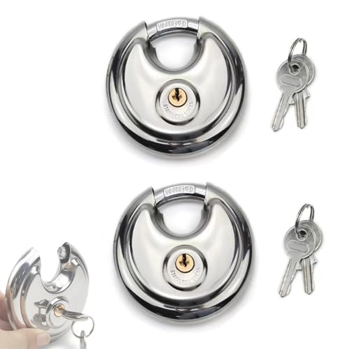 ANBOO 2 Stück 70mm Vorhängeschloss Rund mit Edelstahlschäkel Disc Schloss Edelstahl Rostfrei wetterfest Rund mit 2 Schlüssel Diskusschloss Rundbügelschloss von ANBOO