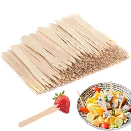 ANBOO 200 Stück 85mm Pommesgabel, Holzgabeln Pommes Gabeln, Pommes Pieker aus Holz Holzbesteck Partybesteck Pommes Frites Gabeln Partygeschirr für Party Geburtstag Camping und Picknick von ANBOO