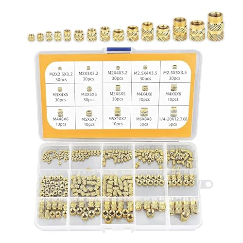 ANBOO 300 Stück Gewindeeinsatz,M2 M2.5 M3 M4 M5 M6,Einschmelzmuttern,Einschmelzgewinde,Gewindeeinsatz 3d Druck,mit Sortierbox,für Kunststoffteile im Gewindeeinsatz 3D Druck von ANBOO
