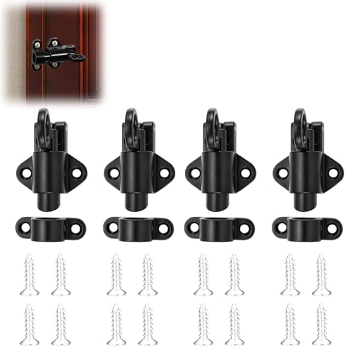 ANBOO 4 Stük Automatische Türriegel, Automatische Verriegelung Türriegel mit Schraube, Spring Riegelschloss aus Aluminiumlegierung Bounce Türriegel Schwarz von ANBOO