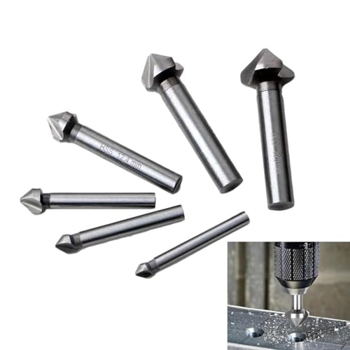 ANBOO 6 Stück Senker Metall Kegelsenk Met Senkbohrer Metall HSS Mit Titanbeschichtung 90° Kegelsenker Set Holz Für Präzise Bohrungen in Holz Und Dämmplatten, Größen: 6,3/8,3/10,4/12,4/16,5/20,5mm von ANBOO