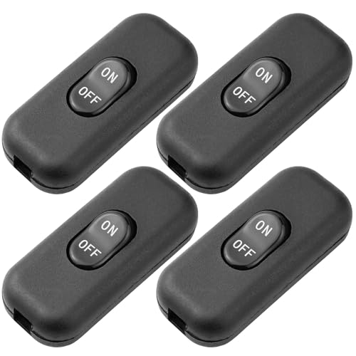 ANBOO Kabelschalter 4 Stück, Schnurschalter 2 Polig 6A 250V~ Wippschalter Inline Zwischenschalter für Tischlampe Stehlampe Lampenkabel Schwarz von ANBOO