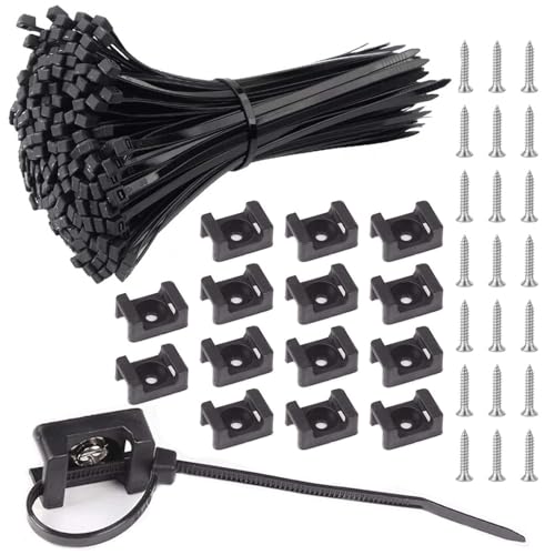 Kabelhalter Schraubbar 200 Stück Kabelschellen Schwarz 100 x 2,5 mm, Kabelbinder Sattelhalterung-Kabelbinder Set mit Satteltyp Drahthalter Edelstahlschrauben M3 x 14 von ANBOO