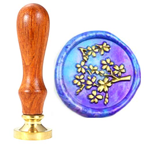 Anbose Wachs-Siegelstempel mit Blume, Kirschblüten-Wachsstempel mit Holzgriff, Kupfersiegel, Vintage Retro Honig Siegelwachs Stempel für Briefkarten, Einladungen von ANBOSE