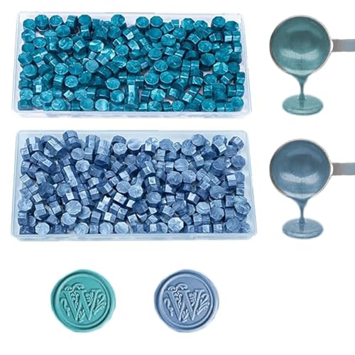 Wachs-Siegel-Perlen, ANBOSE 200 PCS Grau Blau+200 PCS Entengrün Siegel-Wachs-Perlen mit 1PCS Wachs-Schmelz-Löffel und 2 Kerzen, Wachs-Siegel-Kit für Party-Einladungen von ANBOSE