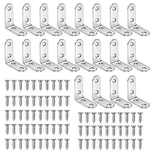 20 Stk Winkelverbinder 40x40mm Metallwinkel 90 Grad L Winkel Stahlwinkel Rechtwinklige Halterung mit 80 Schrauben Edelstahl Montagewinkel für Tabelle Stuhl Bücherregal Holz Möbel - Silber von ANBOWEI