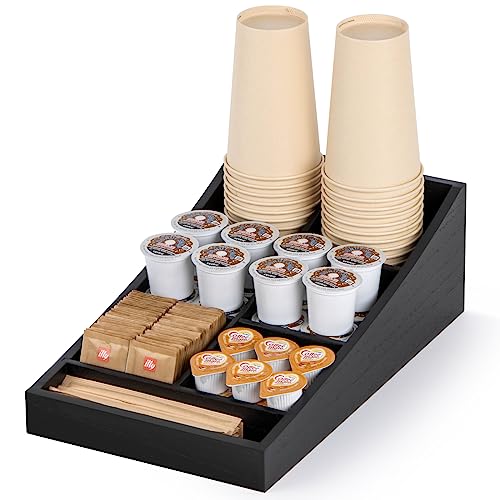 ANBOXIT Kaffee Organizer, Holz Kaffeestation Zubehör Organizer für kaffeeecke, Kaffee Gewürz Tablett für Zuhause und Büro (7 Fächer, Lang und Schmal) von ANBOXIT