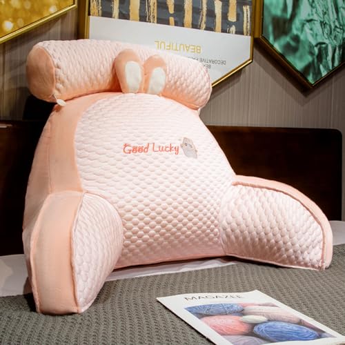 ANBTUKJ Kuschelkissen für Erwachsene Komfortables Lesekissen mit Armlehnen Weicher Bettsitz Gaming-Kissen Abnehmbares Rückenstützkissen für Bett Sofasessel,Lucky Rabbit-70×50×30cm von ANBTUKJ