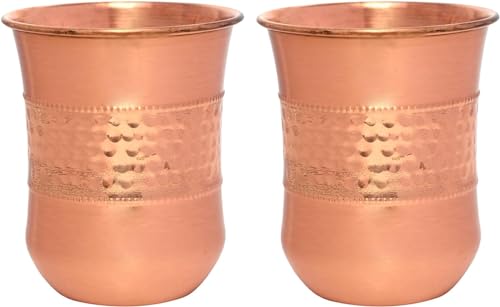 ANCIENTIMPEX Kupferbecher, 2er-Set, gehämmert und schlicht, 250 ml Fassungsvermögen für Ayurveda-Gesundheitsvorteile (gebogen), ANC-CT-104 von ANCIENTIMPEX
