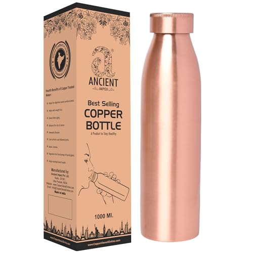 "ANCIENTIMPEX Wasserflasche aus reinem Kupfer mit mattem Finish, 1000 ml (33,81 Fl Oz) Fassungsvermögen für Ayurveda-Gesundheitsvorteile von ANCIENTIMPEX