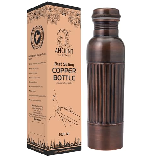 Ancient Impex Flasche aus reinem Kupfer, Premium-Antik-Finish, fasst 950 ml Fassungsvermögen für Ayurveda-Gesundheitsvorteile, Futtermuster von ANCIENTIMPEX